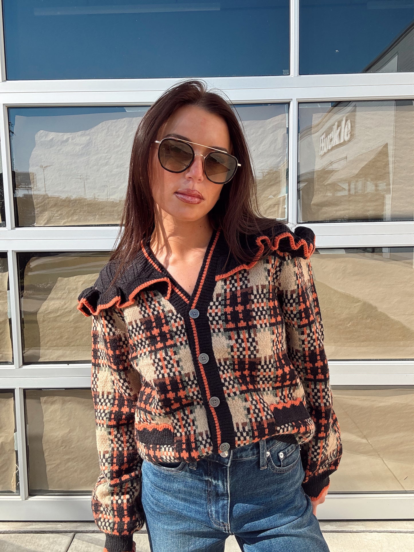 RUFFLED SWEATER CARDIGAN