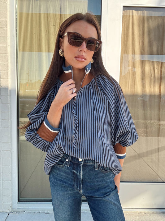 STRIPED UP COLLAR TOP