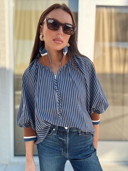 STRIPED UP COLLAR TOP