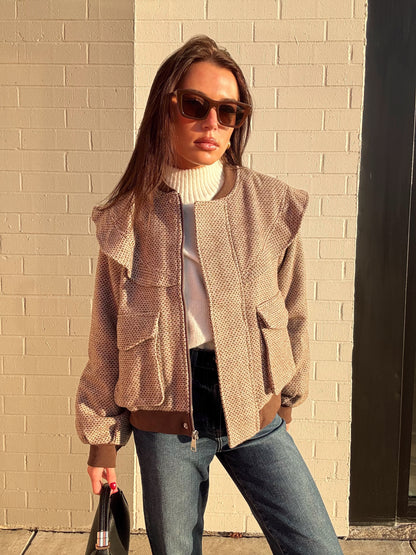 RUFFLED DETAIL BOMBER