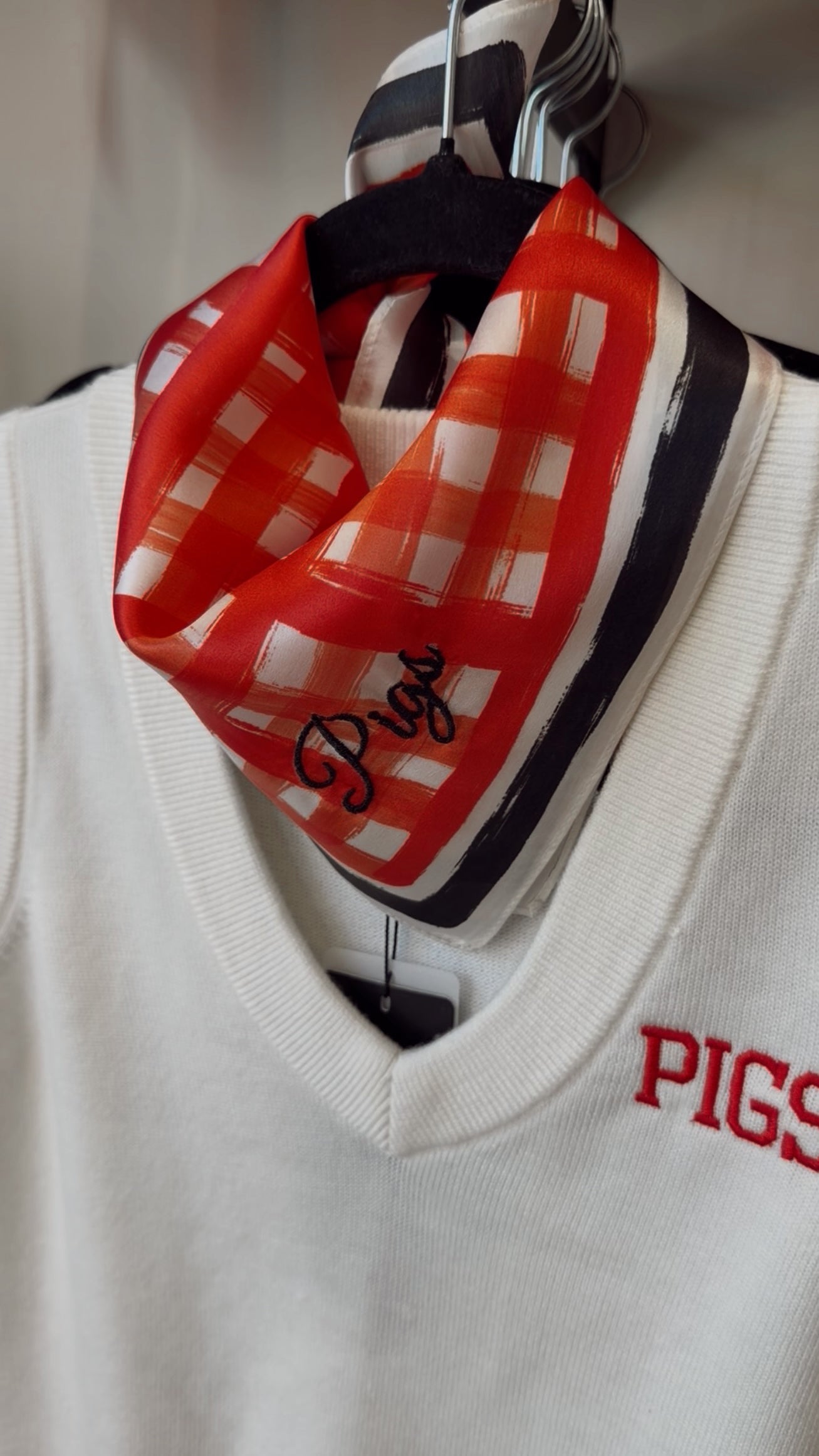 TAILGATE CHECK SCARF SQUARE - PIGS EMB