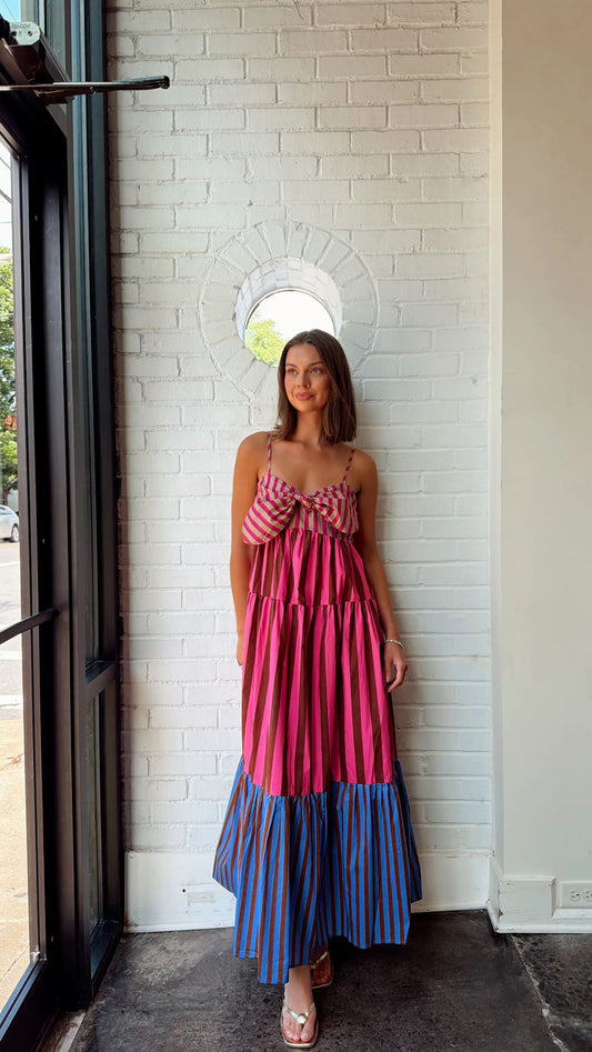 STRIPE BLOCK BOW MAXI DRESS