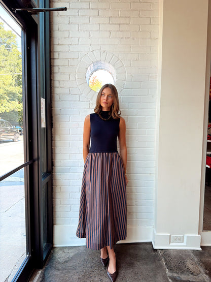 MOCKNECK STRIPED SKIRT MAXI