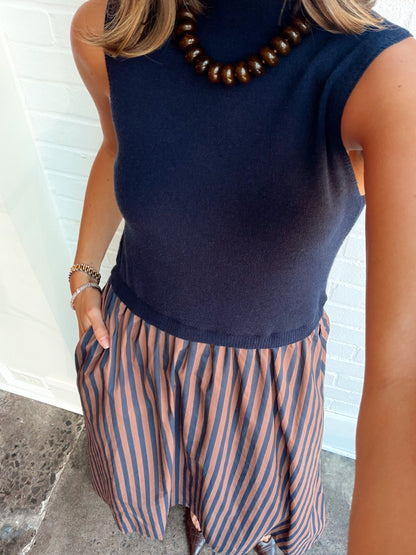 MOCKNECK STRIPED SKIRT MAXI