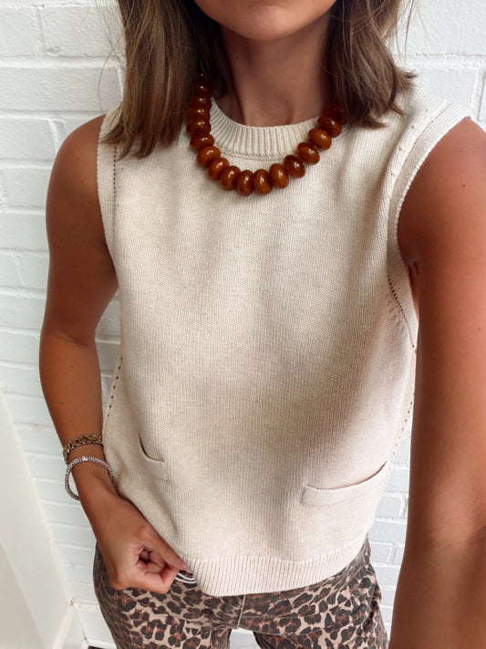 MOZART SLEEVELESS POINTELLE BORDER TOP