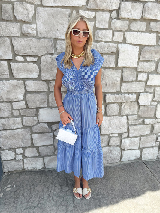 RUFFLE STRIPED MIDI