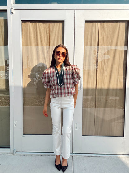 TAUPE PLAID CHRISTMAS BLOUSE