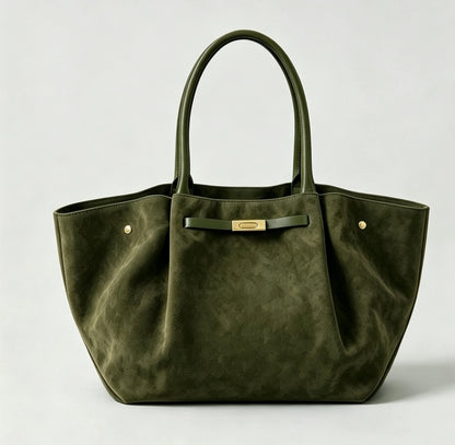 LARGE GENUINE SUEDE BAG W/ LEATHER DETAILS
