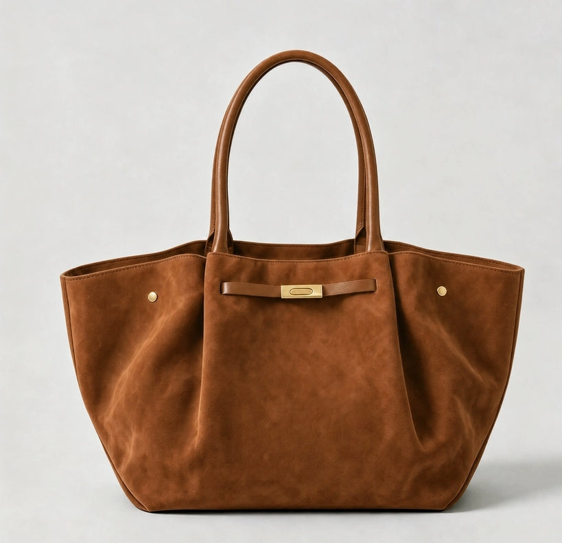 LARGE GENUINE SUEDE BAG W/ LEATHER DETAILS