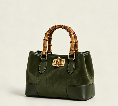 MICRO SUEDE BAG W/ BAMBOO HANDLES