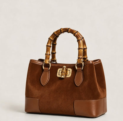 MICRO SUEDE BAG W/ BAMBOO HANDLES