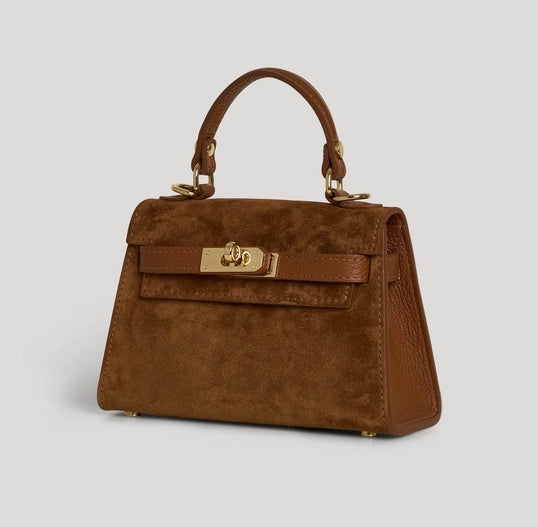GENUINE SUEDE HANDBAG W/ ADJUSTABLE STRAP