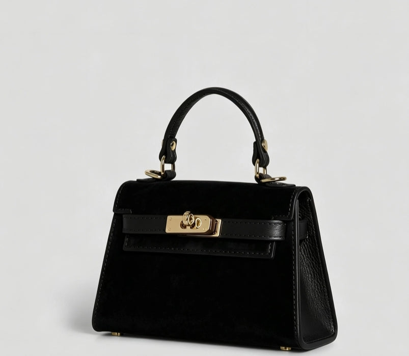 GENUINE SUEDE HANDBAG W/ ADJUSTABLE STRAP