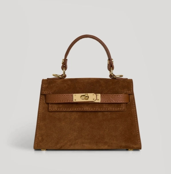 GENUINE SUEDE HANDBAG W/ ADJUSTABLE STRAP