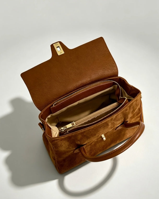 GENUINE LEATHER BAG WITH SUEDE DETAILS