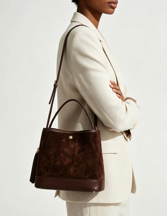 LARGE SUEDE BUCKET BAG