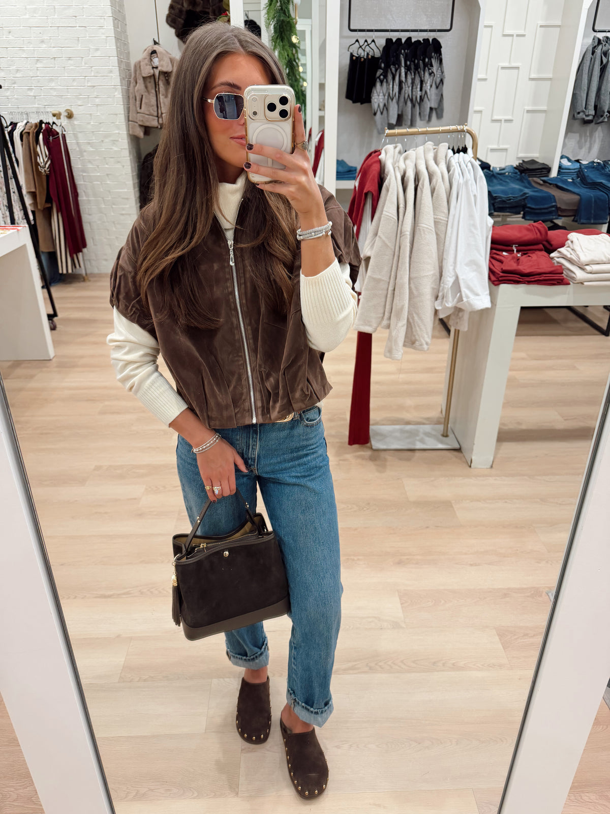 SLEEVELESS SUEDE ZIP JACKET