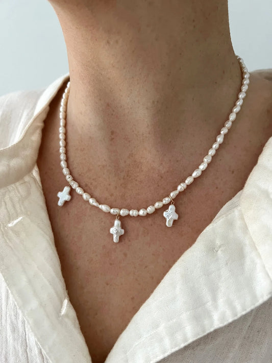 ALL PEARL CROSS NECKLACE