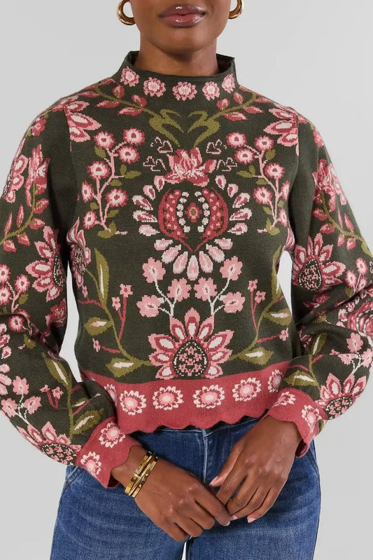 HIGH NECK FLORAL SWEATER