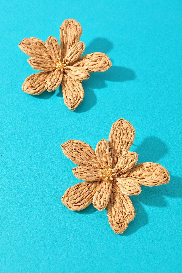 BOHO RAFFIA FLOWER STUD EARRINGS