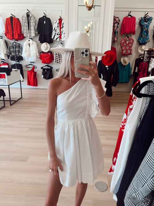 ONE SHOULDER RUFFLE MINI DRESS