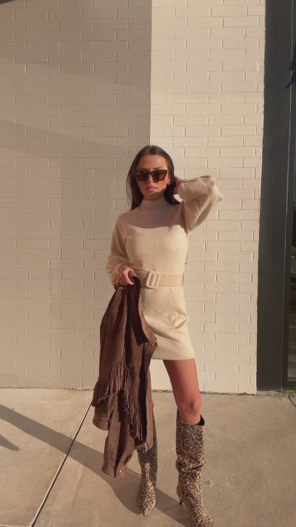 MELVE BELTED LONG SLEEVE MINI DRESS